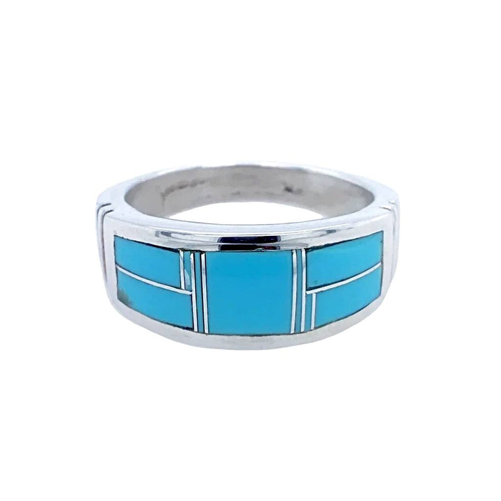 Native American Ring - Navajo Sleeping Beauty Turquoise Inlay Sterling Silver Ring - Rick Tolino - Native American