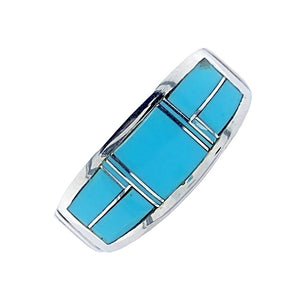 Native American Ring - Navajo Sleeping Beauty Turquoise Inlay Sterling Silver Ring - Rick Tolino - Native American