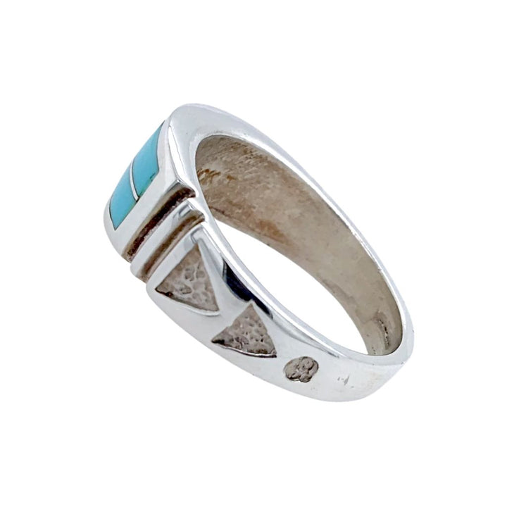 Native American Ring - Navajo Sleeping Beauty Turquoise Inlay Sterling Silver Ring - Rick Tolino - Native American