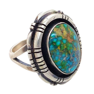 Native American Ring - Navajo Sonoran Turquoise Embellished Ring - E. Spencer