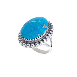 Native American Ring - Navajo Turquoise Mountain Turquoise Sterling Silver Ring - Samson Edsitty - Native American