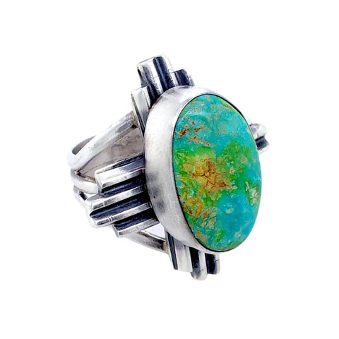 Image of Native American Ring - Navajo Zia Sonoran Gold Turquoise Sterling Silver Ring - Native American