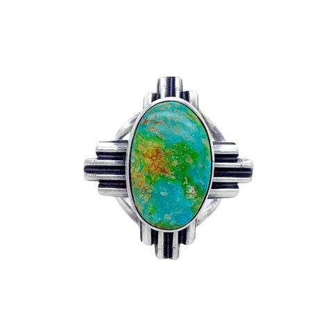 Image of Native American Ring - Navajo Zia Sonoran Gold Turquoise Sterling Silver Ring - Native American