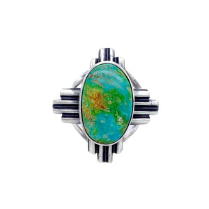 Native American Ring - Navajo Zia Sonoran Gold Turquoise Sterling Silver Ring - Native American