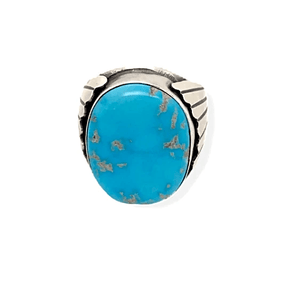Native American Ring - Paul Livingston Round Kingman Turquoise Stone Ring - Navajo