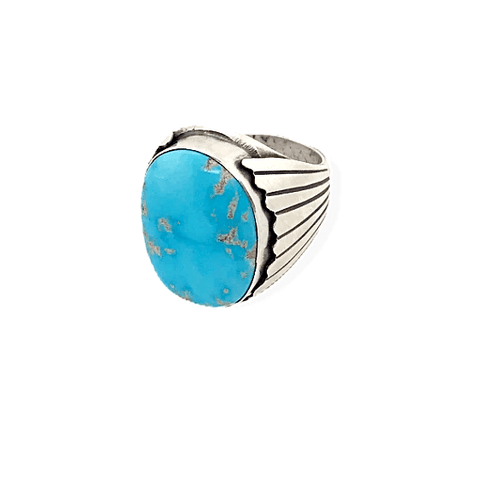 Image of Native American Ring - Paul Livingston Round Kingman Turquoise Stone Ring - Navajo