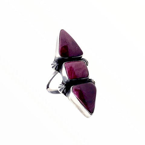 Image of Native American Ring - Stunning Navajo Purple Spiny Oyster Triple Stone Statement Ring - Richard Begay - Native American