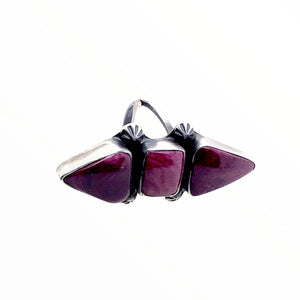 Native American Ring - Stunning Navajo Purple Spiny Oyster Triple Stone Statement Ring - Richard Begay - Native American