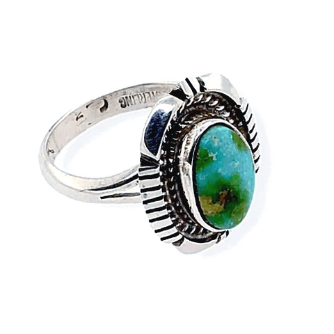 Image of Native American Ring - Teardrop Sonoran Turquoise Ring With Sterling Silver Cut Out Design - Navajo