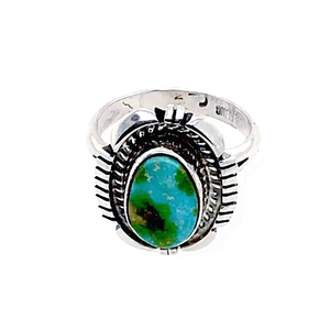 Native American Ring - Teardrop Sonoran Turquoise Ring With Sterling Silver Cut Out Design - Navajo