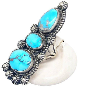 Sold Navajo 3 Stone Golden Hills Turquoise Ring Triangular - Native American