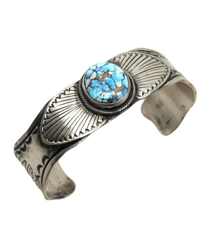 Image of Sold Navajo Golden Hills Turquoise B.racelet Stamped, Single Stone - Native American