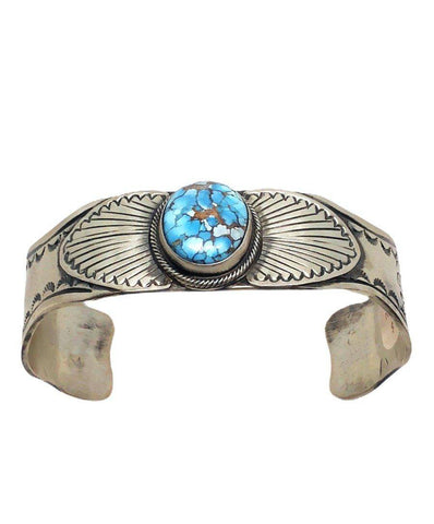 Image of Sold Navajo Golden Hills Turquoise B.racelet Stamped, Single Stone - Native American
