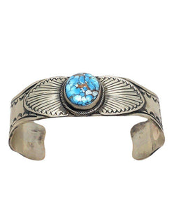 Sold Navajo Golden Hills Turquoise B.racelet Stamped, Single Stone - Native American