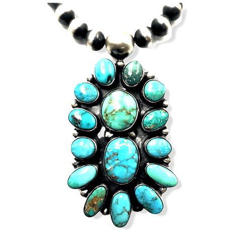 Image of SOLD Navajo Kingman & Royston Turquoise Cluster N.ecklace Set - Native American