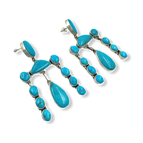 Image of Sold Navajo Kingman Turquoise Chandelier Earrings - Native American