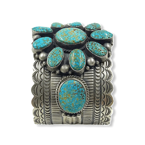 Image of SOLD Navajo Kingman Spiderweb Turquoise Cluster Wide B.racelet - Native American