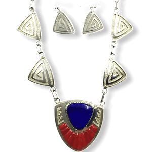 SOLD Navajo Lapis and Coral N.ecklace - Native American