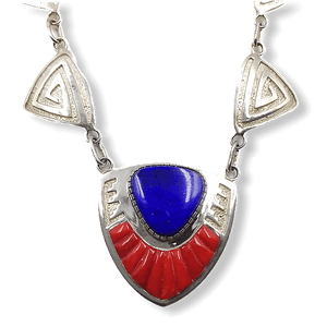 SOLD Navajo Lapis and Coral N.ecklace - Native American