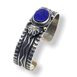 Sold Navajo Lapis Hand-Stamped Sterling Silver Bracelet - Native American
