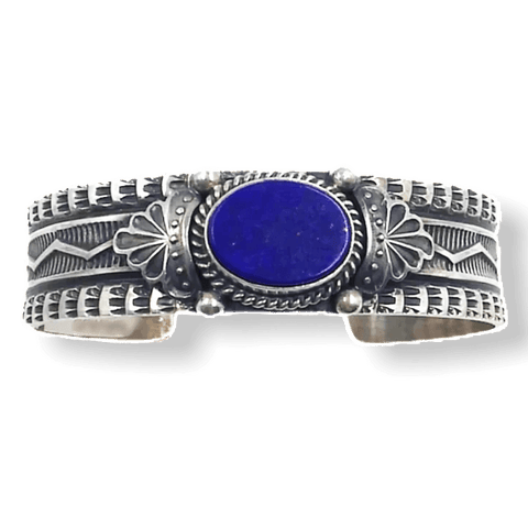 Image of Sold Navajo Lapis Hand-Stamped Sterling Silver Bracelet - Native American