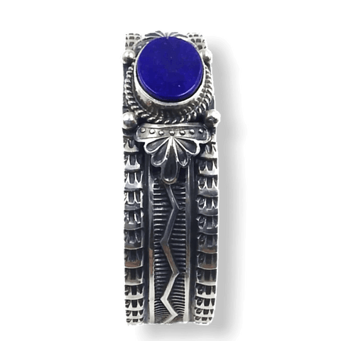Image of Sold Navajo Lapis Hand-Stamped Sterling Silver Bracelet - Native American