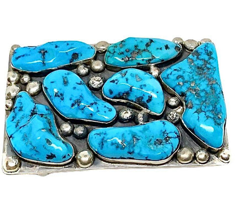 Image of Sold Navajo Multi Nugget Sleeping Beauty Turquoise B.uckle - Native American