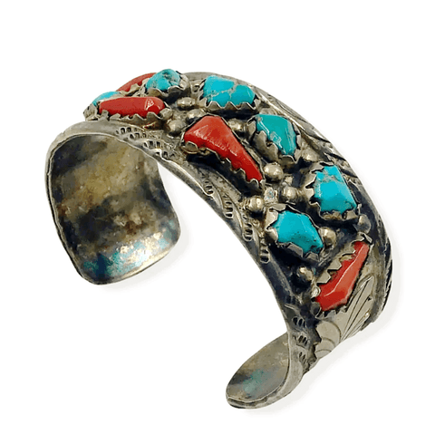 Image of Sold Navajo Pawn  Turquoise & Coral Bracele.t