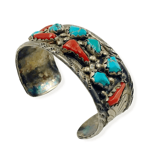 Sold Navajo Pawn  Turquoise & Coral Bracele.t