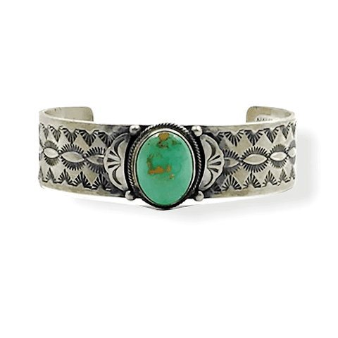 Image of SOLD Navajo Royston Turquoise Hand-Stamped Heavy Sterling Silver B.racelet - Native American