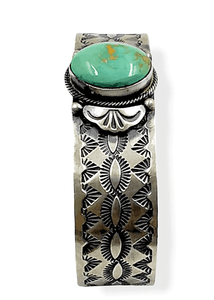 SOLD Navajo Royston Turquoise Hand-Stamped Heavy Sterling Silver B.racelet - Native American