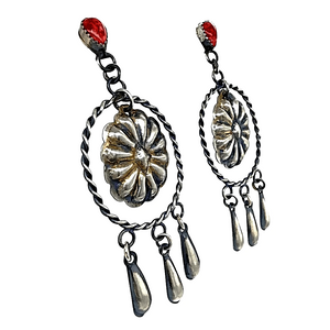 Navajo Spiny Oyster Stamped Dangle Earrings
