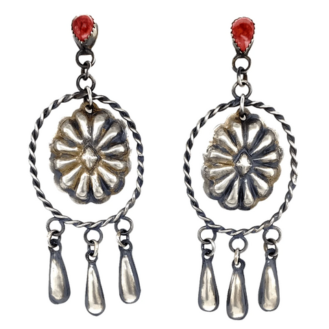 Image of Navajo Spiny Oyster Stamped Dangle Earrings