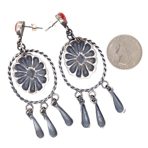 Navajo Spiny Oyster Stamped Dangle Earrings