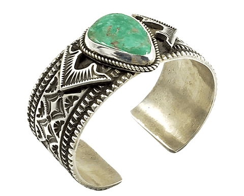 Image of sold Navajo Turquoise Wide B.racelet With Stamping - Native American