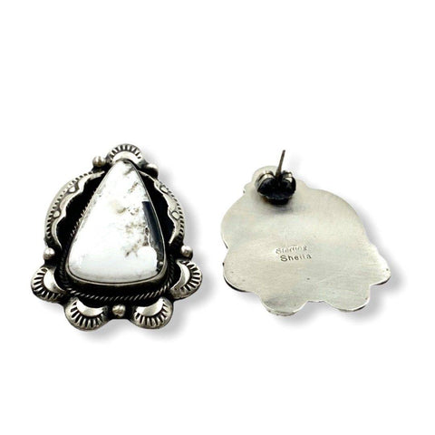 Image of SOLD Navajo White Buffalo Earrin.gs Triangular Stone-Old Style