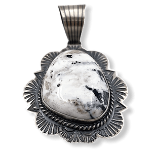 sold Navajo White Buffalo Hand-Stamped Sterling Silver P.endant- Old Style - Native American