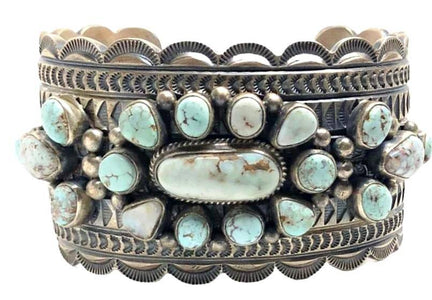 SOLD Navajo Wide Dry Creek Turquoise Cluster  Brace