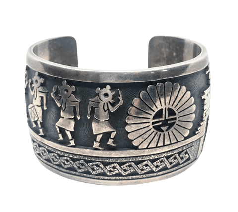 Image of SOLD Old Paw.n Hopi Kachina Dancers and Sunface Ceremonial  Bracele.t