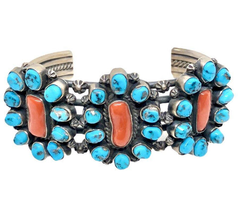 Image of SOLD Navajo Sleeping Beauty Turquoise and Coral Br