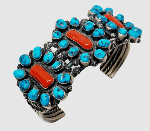 Image of SOLD Navajo Sleeping Beauty Turquoise and Coral Br