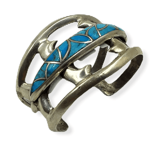 sold Navajo Sandcast Inlay Turquoise  - Native American