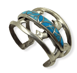 sold Navajo Sandcast Inlay Turquoise  - Native American