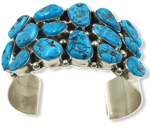 Image of Sold Navajo Large Sleeping Beauty Turquoise Multi-Stone Cluster  Br.acelet - Native American