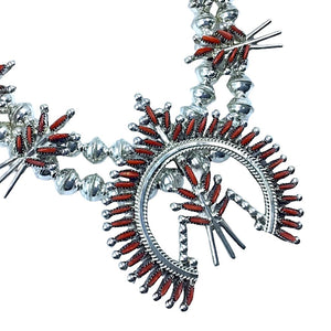Stunning Zuni Red Coral Needlepoint Necklace Set - Lorna Mahkee