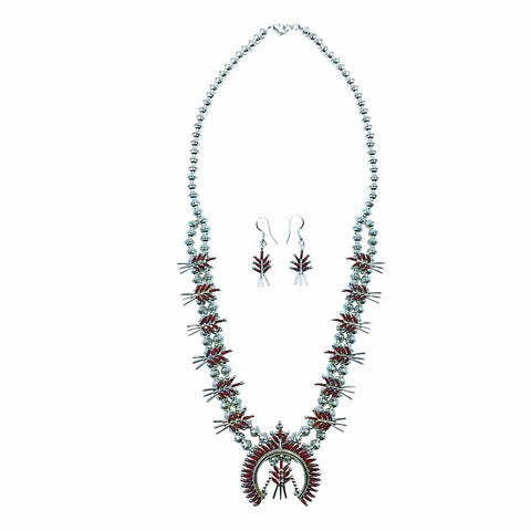 Image of Stunning Zuni Red Coral Needlepoint Necklace Set - Lorna Mahkee