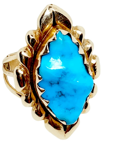 Image of sold Vintage Zuni 14K High Grade Sleeping Beauty Turquoise Ring - Native American
