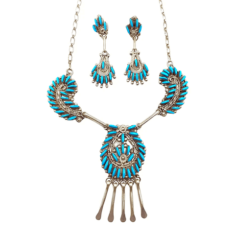 Image of Zuni Sleeping Beauty Needlepoint Turquoise Necklace -Eva. L