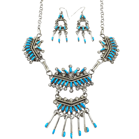Image of Zuni Sleeping Beauty Turquoise Needlepoint Dangle Necklace Set