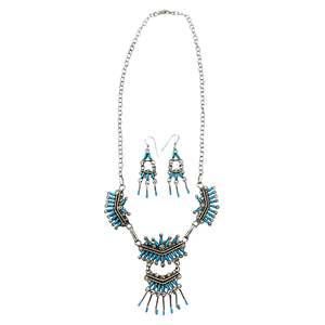 Zuni Sleeping Beauty Turquoise Needlepoint Dangle Necklace Set